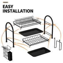 1 件多功能碗碟干燥架，厨房碗碟干燥架，带切菜板架，双层设计，餐具架和用具收纳架，节省空间的厨房收纳和储存