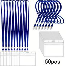 5/10/36 piezas Portador de tarjeta de identificación con nombre horizontal transparente de plástico con clip y cordón