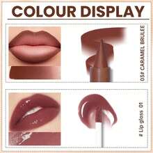 Lip Liner And Gloss Set, Dark Brown Plumping Lip Liner Lip Pencil Moisturizing Lightweight Lip Gloss Lip Combo, High Shine Glossy Lip Tint Lip Stain Makeup Long Lasting Lip Care For Women - 03 深紅色 - 查看 5