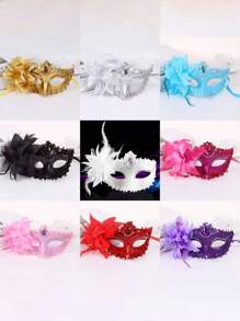 1 件万圣节公主舞会面具，电镀彩绘侧花半脸百合面具