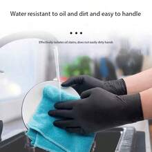 100pcs Disposable Nitrile Utility Handwear, Durable Elastic Multipurpose Household Cleaning Shields, Waterproof For Kitchen Use, Tattoo, Hair Dyeing, Beauty Salon, Pet Care (Black, Pink, Blue, White, Purple) - Powder-Free, Water-Resistant, Ambidextrous - Black - View 4