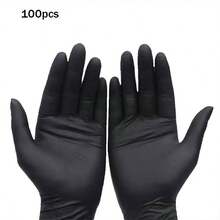 100pcs Disposable Nitrile Utility Handwear, Durable Elastic Multipurpose Household Cleaning Shields, Waterproof For Kitchen Use, Tattoo, Hair Dyeing, Beauty Salon, Pet Care (Black, Pink, Blue, White, Purple) - Powder-Free, Water-Resistant, Ambidextrous - Black - View 13