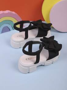 Neue Mädchen Sommer Mode Flache Sandalen, Schleifen Dekor Süße Süße Dicke Sohle, Geeignet Für Kinder Outdoor Spielen Und Urlaub