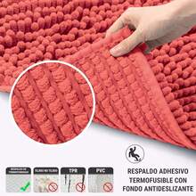 VOGRAC Paula Home - Deep Pile Chenille Bath Mat | Non-Slip, Thick, Extra Soft & Absorbent | 100% Microfiber For Shower & Bath - Coral Pink - View 3