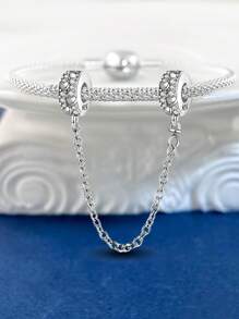 1 Pieza Cadena de Seguridad de Plata de Ley 925 con Zirconia Gato Lindo para Mujeres, Apta para Pulseras, Brazaletes, Fabricación de Joyas DIY, Regalo de Citas, Joyería Fina para Damas