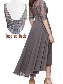 纯色优雅雪纺贴花正式派对、婚礼、生日、毕业典礼、周年纪念、节日礼服