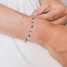Crysdue Wedding Bridal Link Bracelet Brides Bridesmaids, Marquise Cubic Zirconia Tennis Bracelets Women Prom Jewelry - 02_藍色,銀色 7.5-9.1英寸 - 查看 10