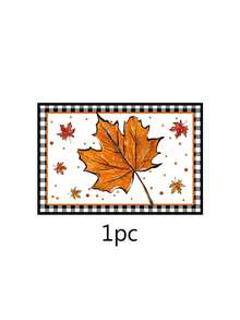 1pc/2pcs/4pcs/600pcs Thanksgiving Pumpkin & Maple Leaf Polyester Placemats - White Base With Black & White Bordered Frame, Paired With Orange Pumpkin And Maple Leaf Patterns, Accentuating Autumn Colors And Holiday Ambiance, Suitable For Thanksgiving Gatherings, Home Dining, Kitchen Decor And More - Multicolor - View 12