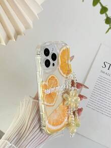 奶油色纹理波浪边亮橙色涂漆防摔手机壳，配手工串珠花朵手链配件，兼容 16/11/16 Pro/16 Plus/16 Pro Max/16 e/15 Pro Max/13/14/12/XS/XR/7G/8P，Galaxy S25/S25 Plus/S25 Ultra/A16/A36/A26/A56/A50/A12/A32 - 彩色 - 查看 6