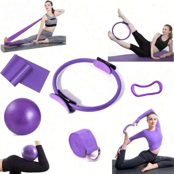1 Set Pilates Training Equipment, Pilates Training Kit 5pcs, Including Pilates Ring, Pilates Resistance Bands, Yoga Stretching Assist Strap, Yoga Stretching Loop, 25cm Matte Anti-Burst Yoga Ball, Women's Home Pilates Gear, Fitness & Body Shaping