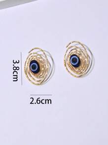 1 Pair Women's Spiral Pattern And Blue Evil Eye Design Earrings, Fashionable And Delicate