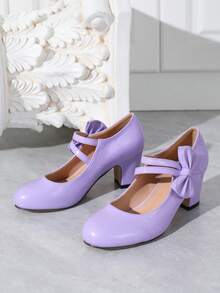 Giày cao gót Mary Jane thanh lịch mùa thu/đông, giày da quai vuông cho tiệc cưới/dịp trang trọng, giày công sở thoải mái, giày da màu tím dùng ngoài trời (Lớn hơn nửa cỡ, chân hẹp nên đặt hàng nhỏ hơn 1 cỡ hoặc kiểm tra chiều dài/chiều rộng chân) - Màu tím hoa cà - Xem 7