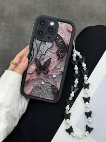 蝴蝶彩绘凹槽黑色带蝴蝶链防摔加厚简约时尚适用于 16 / 15，彩绘 15 Pro Max，苹果P13手机壳，P14女款P11软壳P12防摔XS.XR / 16 ProMax / 13壳/保护套/78P.78GES2 16 / 15 / XR / 16 PROMAX / 7P8P / P12 ProMax / P13 ProMax / P14 PROMAX / P13 / P14 / P11 / P12 / P14女款软防摔XS / S / XSMAX / 78GES手机壳保护套防水防震防刮 - 彩色 - 查看 3