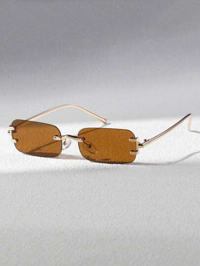 1 Stück Herren Metall quadratische schmale randlose Modebrillen, geeignet für Outdoor, Straßenmode-Accessoires für Sommer, Strand, Urlaub, Outdoor, Reisen, Rückkehr zur Schule, schicke Schuluniform-Optik