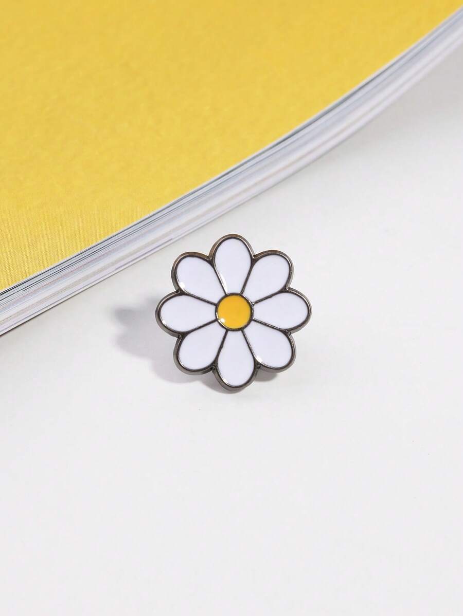 SHAN LI HUA 1 件/6 件时尚小雏菊花胸针，可爱领针连衣裙配饰办公室配饰衬衫夹克珠宝圣诞节万圣节 - 1PCS/槍黑色 - 查看 1