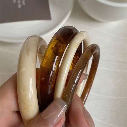 4pcs Elegant Retro Bangle Bracelets, Fashion Simple Design, Suitable For Casual Wear, Women's Fashion Jewelry, Acrylic, Non-Inlaid, Suitable For Daily And Party Occasions All Year Round, (Material Is Resin Plastic, Please Confirm Your Preferred Material Before Purchase), (Highest Product)