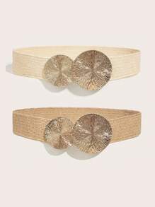 Mehrfarbiger gewebter Stroh Boho Vintage Gürtel, runde Schnalle, geeignet für Kleider, Alltag, Urlaub, Reisen