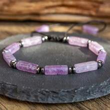 Braccialetto boho in pietra naturale, braccialetto boho stile artigianale regolabile in pietra naturale, perline rettangolari in lapislazzuli e ametista, adatto per uso quotidiano, regalo di San Valentino, compatibile per tutte le stagioni