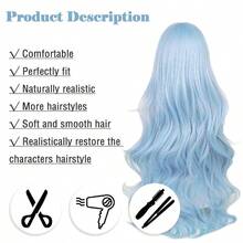 MCurly Ice Blue Wig For Cosplay + Hairpin Anime Long Light Blue Women Cosplay Costume Wigs Accories For Halloween Party + Wig Cap8001 - 藍捲曲 - 查看 3