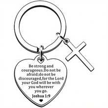 1 件 MOLANXUAN 不锈钢十字架钥匙扣，带有励志圣经诗句 - 简约风格宗教钥匙扣，坚强勇敢的魅力，圣诞节汽车配件基督教礼物，可爱哥特 Y2k - C - 查看 4