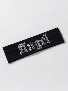 1 件女士休闲街头天使水钻海滩/假日头带，涤纶，多功能，适合日常佩戴发饰时尚头巾，学校用品，学院，头带 - 黑色 - 查看 1