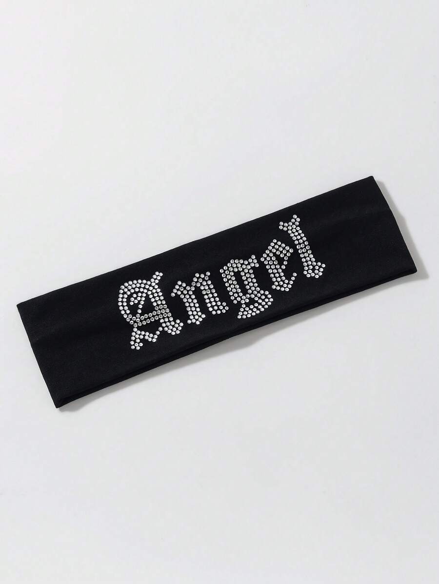 1 件女士休闲街头天使水钻海滩/假日头带，涤纶，多功能，适合日常佩戴发饰时尚头巾，学校用品，学院，头带 - 黑色 - 查看 1