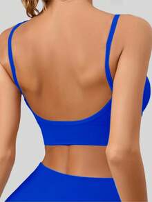 1 件女士纯色休闲工字背运动文胸，无缝舒适细肩带性感 V 领时尚运动文胸吊带背心，适合日常穿着、瑜伽 - 寶藍色 - 查看 3
