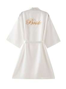 1 szt. Damski, modny, sztuczny jedwabny szlafrok kimono z dekoltem w serek i wiązaniem w talii, krótki rękaw, piżama