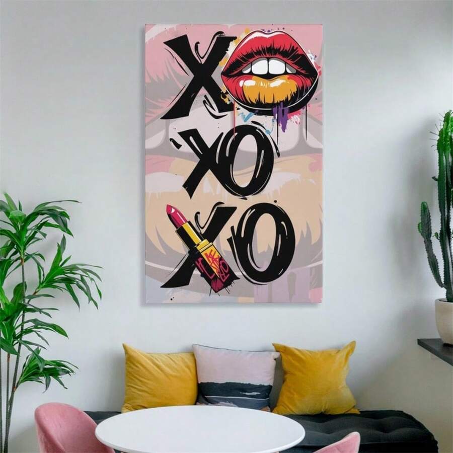 1 bức tranh tường phong cách Retro Kiss - Bức thư tình cổ điển, áp phích phòng ngủ màu đỏ và hồng, tranh trang trí, tranh trưng bày, phong cách trang trí phổ biến đương đại, tranh in rực rỡ, tươi sáng, tranh vải, tranh trang trí theo phong cách Deco hiện đại, tranh tường đẹp, hoàn hảo cho trong nhà và ngoài trời, nhà và văn phòng, phòng ngủ, hành lang, cầu thang, nhà hàng, lựa chọn hoàn hảo (không có khung)