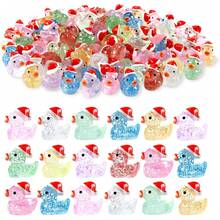 40 piezas Mini patos de reno de colores pequeños de Navidad, pato de resina ocultable de plástico en miniatura, plantas en maceta, adornos de jardinería y paisajismo, bolsa de regalo de navidad, relleno, decoración de fiesta - Pato navideño brillante - Ver 6