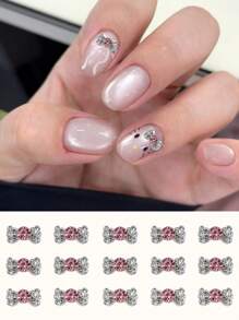 10/20pcs 3D Large And Small Silver Bow Nail Art Decoration Japanese Korean Style Alloy Exquisite Luxury Bowknot Nail Charms Y2K Metal Nail Accessories Shiny White Pink Rhinestone Nail Gems DIY Suitable For Acrylic Press Nails Phone Case Shoes Clothes Bags Nail Supplies