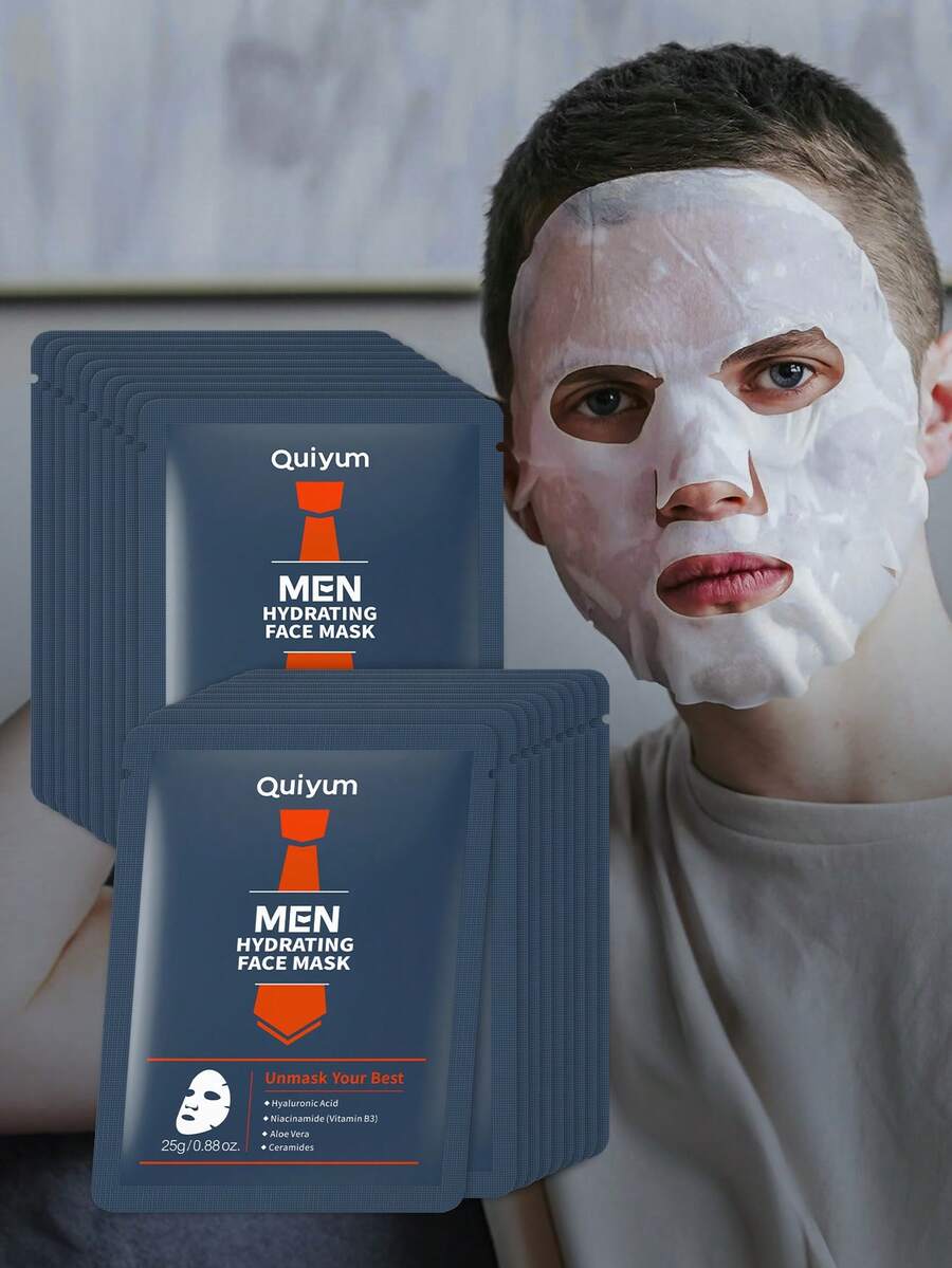 20 Pcs Moisturizing QUIYUM Men Hydrating Face Mask,25g Oil Control Facial Mask Improves Overall Completion Men'S Moisturizing Facial Mask Gift For Father, Father's Day For Man All Skin Types - Men - View 1