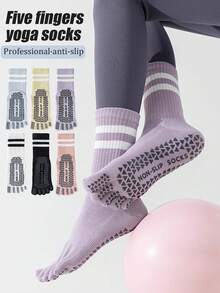 1/3/6 đôi tất tập yoga chuyên nghiệp nhiều màu cho nữ, tất đi sàn silicon chống trượt, tất cổ chân trong nhà dành cho tập Pilates, thể dục, tất thể thao ống dài mùa xuân/hè, tất ngón chân - Nhiều màu - Xem 4