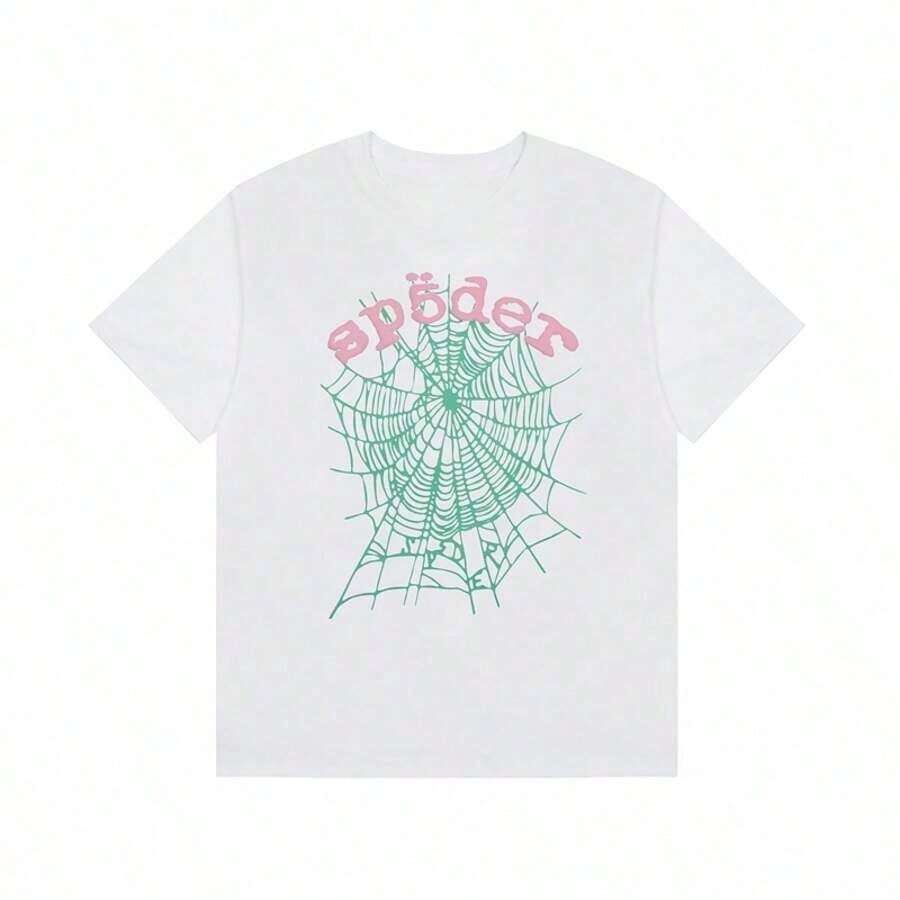 2025 Summer Sp5der Creative T-Shirt, Spider Web Graphic Tees, Men And Women Couples Short-Sleeved T-Shirt, Percent Cotton2025 - Trắng 2 - Xem 1