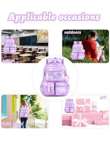 Set de 2 piezas Mochila escolar con bolso de mano con diseño de mariposa, mochila de gran capacidad con múltiples bolsillos para volver a la escuela, bolso de viaje casual para adolescentes, multifuncional - Conjunto de 2 piezas-B - Ver 11