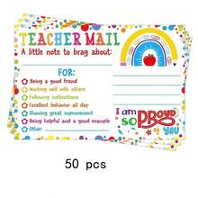 Rainbow Happy Mail Teacher's Classroom Note Cards For Parents, Used For Positive Behavior Encouragement, 50pcs/Pack, Universal Paper Labels For Preschool And Primary School Back To School - Multicolor - View 18