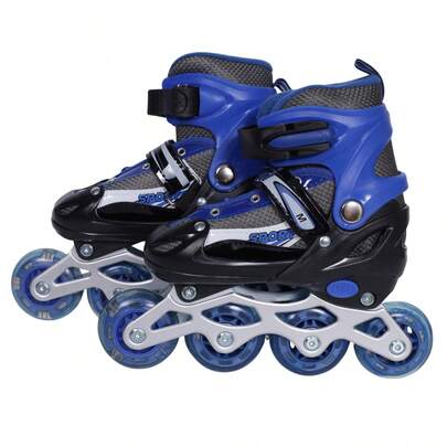 Patins Roller Inline  Ajustável com Led Azul Tam 35-38