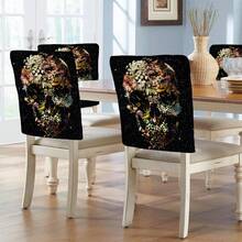 1 pièce/4 pièces/6 pièces/10 pièces Housse de chaise en peluche courte imprimée de fleurs et de crânes pour Halloween, housse de chaise amovible en tissu peluche courte, protecteur de de chaise, housse décorative de chaise de salle à manger, convient pour toutes les saisons, housse de chaise décorative pour salle à manger, salon, maison, avec protection du , convient pour restaurant, bureau, salon, hôtel et décoration de la maison - ZYBT-047 - Voir 6