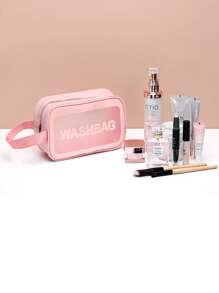 Geantă de machiaj transparentă, mată, geantă cosmetică portabilă simplă, organizator de articole de toaletă impermeabil, esențiale de călătorie pentru vacanță, vară, înapoi la școală, geantă de școală pentru geantă de spălat școlară, geantă de toaletă impermeabilă de călătorie