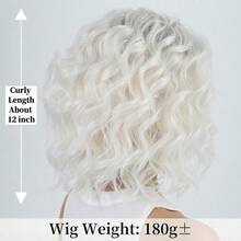 MMidlength Layered Ombre Platinum Blonde Wavy Bob Wigs For White Women 12inch Short Wave Curly Synthetic Wig Side Part Average Size Daily Party Wig8001 - Bạch kim - Xem 5