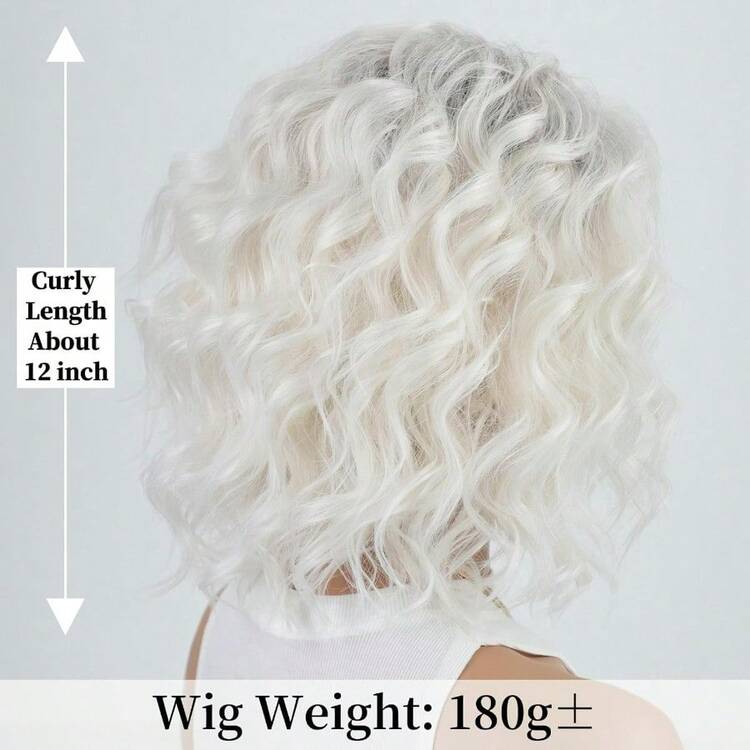 MMidlength Layered Ombre Platinum Blonde Wavy Bob Wigs For White Women 12inch Short Wave Curly Synthetic Wig Side Part Average Size Daily Party Wig8001 - 鉑 - 查看 5