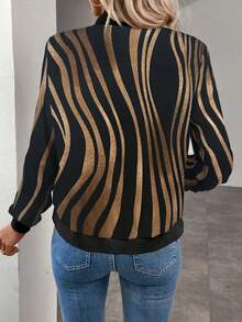 Keke Bloomly Veste de baseball zippée à manches longues décontractée pour femmes, Noël, blanc avec imprimé léopard kaki, cardigan mode coupe régulière - Multicolore - Voir 2