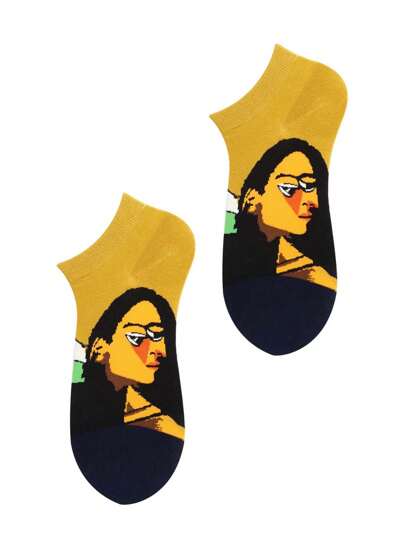 1 paire de chaussettes courtes à motif portrait amusant pour hommes, pleine de valeur artistique, convenant aux loisirs quotidiens. Cadeau amusant pour les fêtes et les activités sociales. Confortable et respirant, indispensable pour le printemps et l'été.