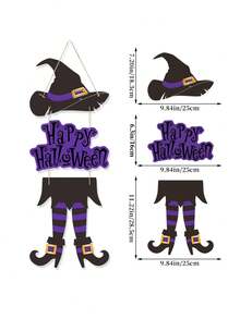 1pc Halloween Happy Sign Decoration Witch Legs Hat Hanging Wooden Wall Decor Version Rustic Front Door Hanger Fall Art Ornament For Home Room Indoor Outdoor Holiday Party - Multicolor - View 12