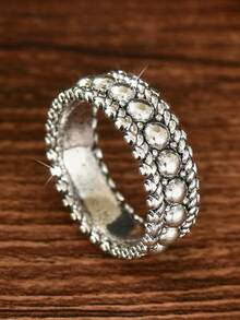 1 件波西米亚风格复古银串珠母子戒指，适合日常佩戴 - 復古銀色 - 查看 5