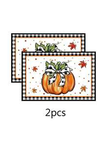 1pc/2pcs/4pcs/600pcs Thanksgiving Pumpkin & Maple Leaf Polyester Placemats - White Base With Black & White Bordered Frame, Paired With Orange Pumpkin And Maple Leaf Patterns, Accentuating Autumn Colors And Holiday Ambiance, Suitable For Thanksgiving Gatherings, Home Dining, Kitchen Decor And More - Multicolor - View 18