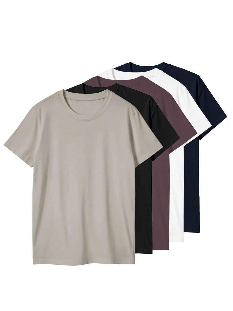 Women's Solid Color Short Sleeves, 220g Weight, 100% Cotton, Comfortable To Wear, Very Suitable For Running, Leisure Or Outdoor Entertainment, Fitness,Comfort Fit Short Sleeve Classic Cotton T-Shirt Women's Casual Short Sleeve Top - 卡其色 - 查看 1