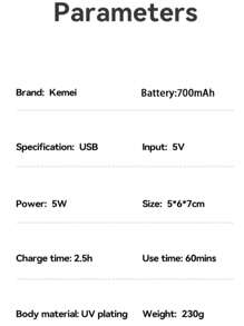 Kemei Afeitadora eléctrica mini para hombres KM-T83 con 3 cuchillas, IPX5 resistente al agua, totalmente lavable, portátil para viajes, recortadora de barba, carga tipo C, afeitado en seco o húmedo, máquina de afeitar recíproca para rostro, 1 pieza
