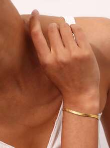 Nooxian 1 件女士不锈钢串珠手链，简约时尚金色不锈钢刀片链手链