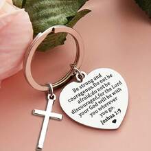 1 件 MOLANXUAN 不锈钢十字架钥匙扣，带有励志圣经诗句 - 简约风格宗教钥匙扣，坚强勇敢的魅力，圣诞节汽车配件基督教礼物，可爱哥特 Y2k - C - 查看 5